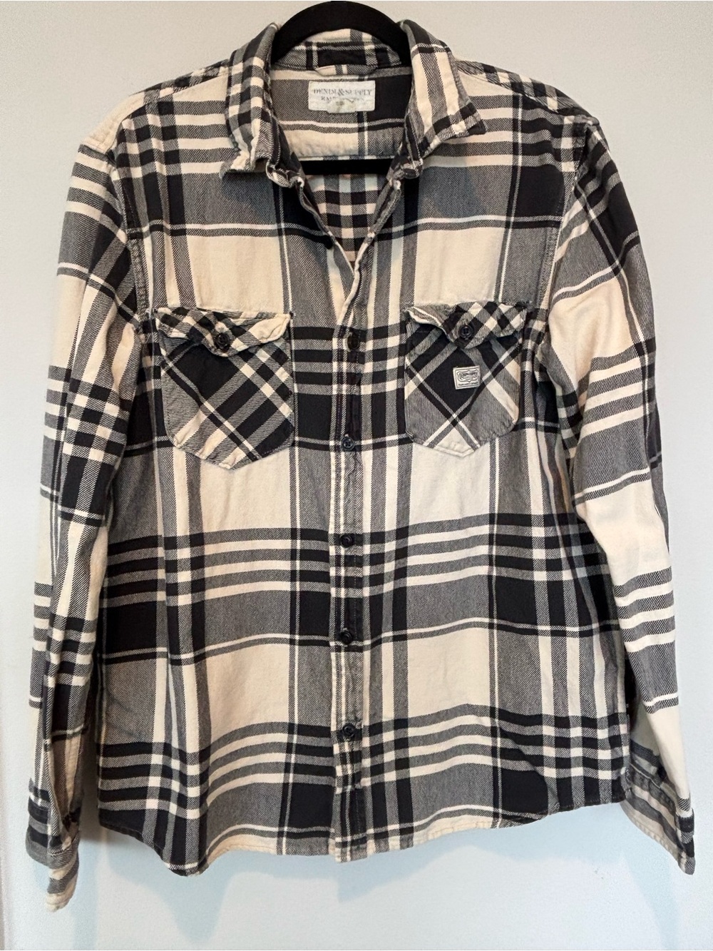 Denim & Supply Ralph Lauren Black and Cream Plaid Shirt Patch